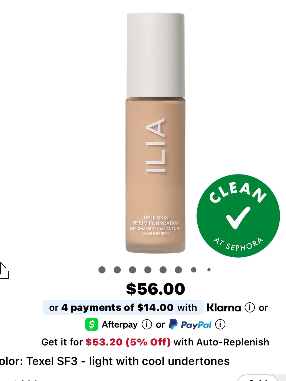 ILIA SF3 Texel True Skin Serum Foundation —(Light with Cool Undertones)